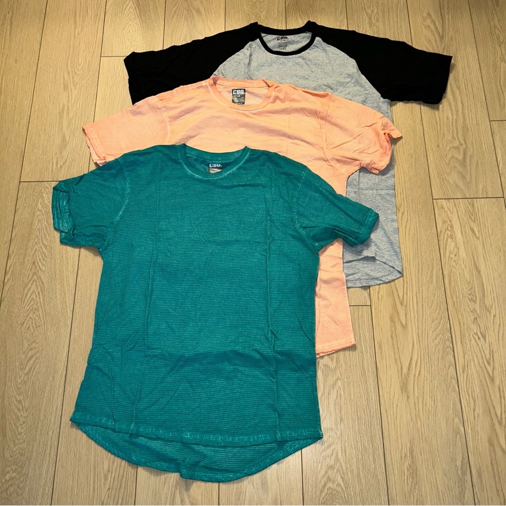 Men's T-Shirt Bundle Lot: Blue, Orange, Grey CSG Slub Knit Raglan Crewneck Tees